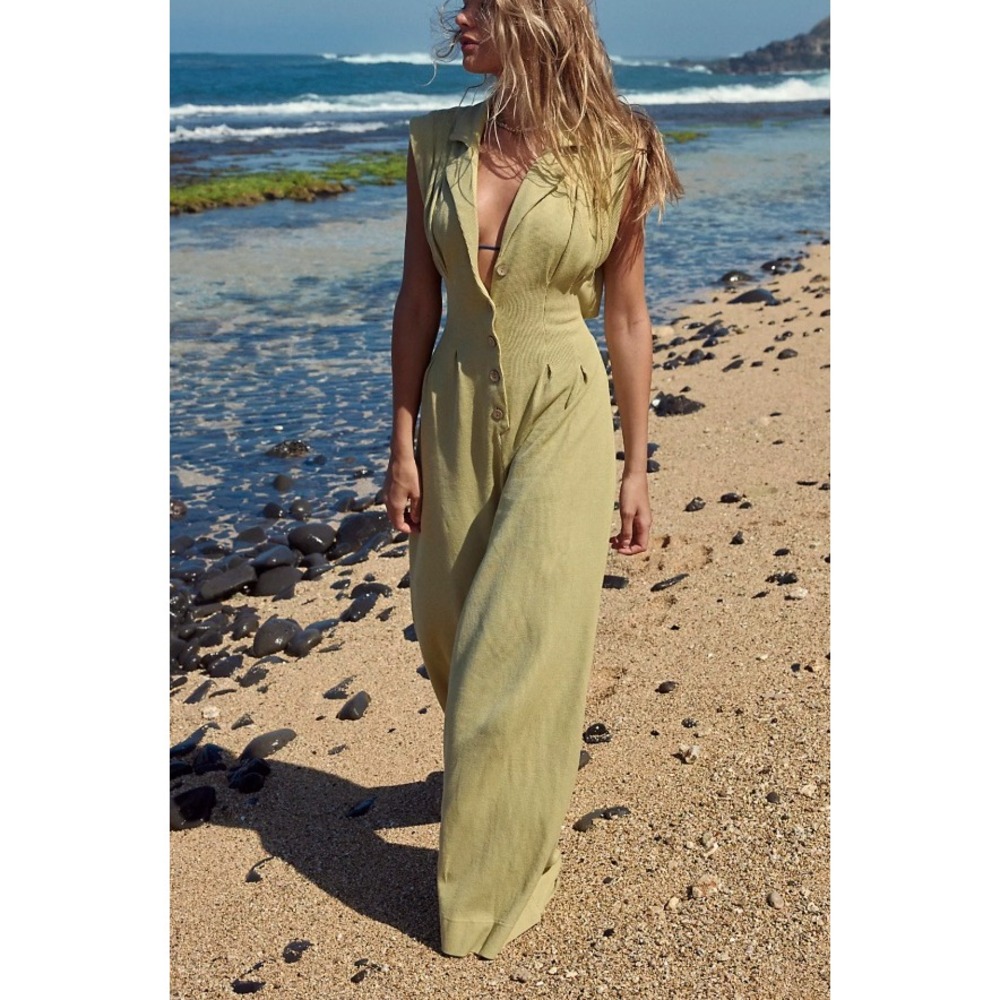 Free People Beach Shasta One Piece Jumpsuit Button Back Cutout Free-est Large